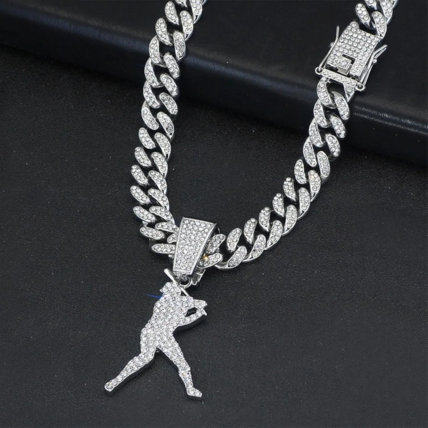 Miami Cuban Pendant Necklace, Ice Out Chain, Sport Fan, Hip-Hop Jewelry for Men Women, 20inch