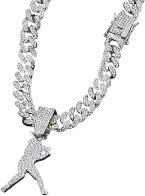 Miami Cuban Pendant Necklace, Ice Out Chain, Sport Fan, Hip-Hop Jewelry for Men Women, 20inch
