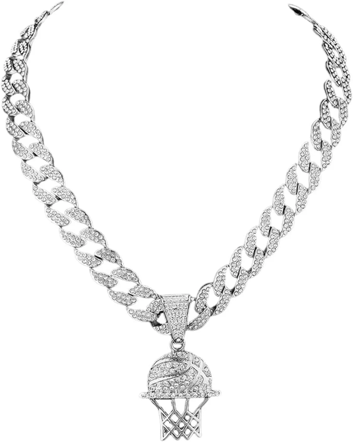Miami Cuban Pendant Necklace, Ice Out Chain, Sport Fan, Hip-Hop Jewelry for Men Women, 20inch