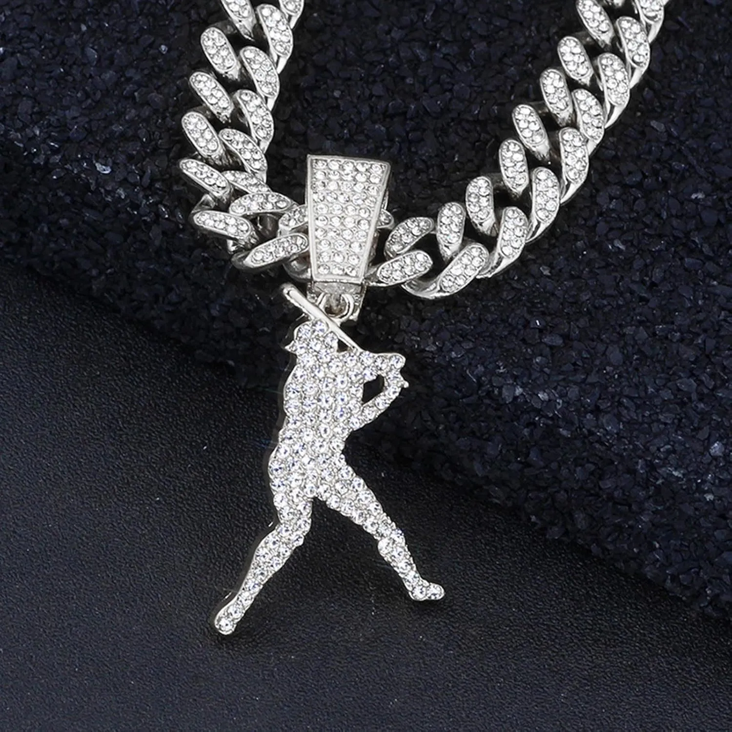 Miami Cuban Pendant Necklace, Ice Out Chain, Sport Fan, Hip-Hop Jewelry for Men Women, 20inch