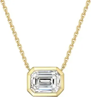 Michooyel 1.5ct Emerald Cut Pendant Necklace for Women 18k Gold Plated Sterling Silver Cubic Zirconia Bezel Setting Solitaire Women's Necklaces