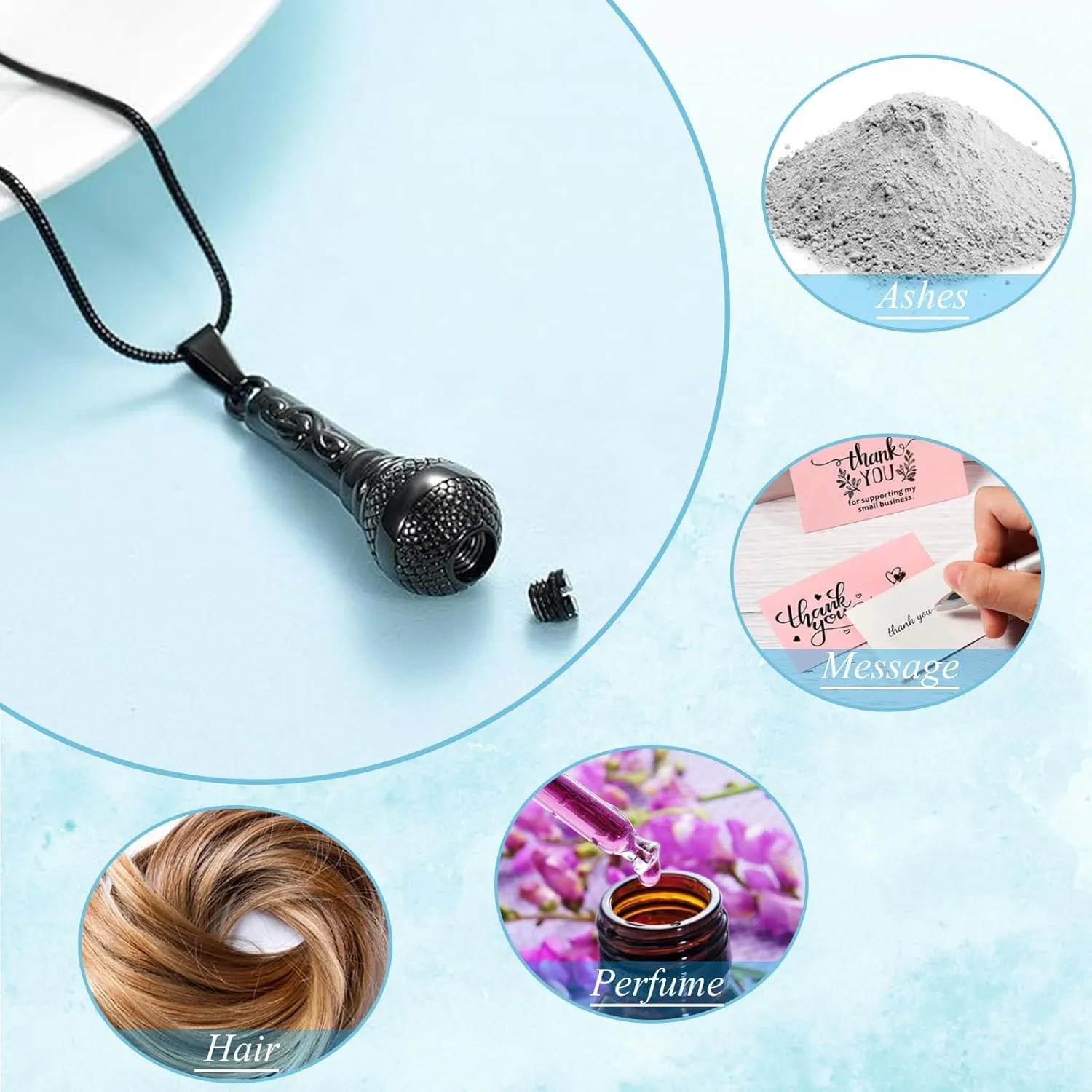 Microphone Urn Necklaces for Ashes Music Cremation Jewelry for Women Men Stainless Steel Memorial Necklace Ash Holder for Human Pets Keepsake Jewelry for Music Lover Ashes with Fill Tool