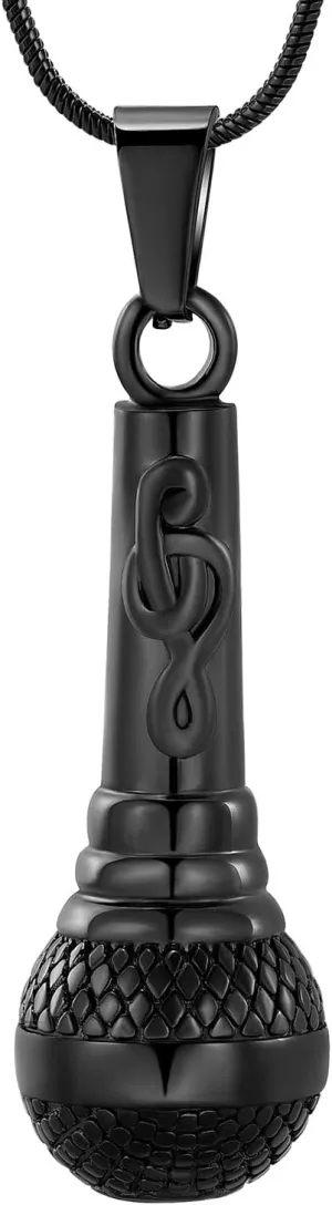 Microphone Urn Necklaces for Ashes Music Cremation Jewelry for Women Men Stainless Steel Memorial Necklace Ash Holder for Human Pets Keepsake Jewelry for Music Lover Ashes with Fill Tool