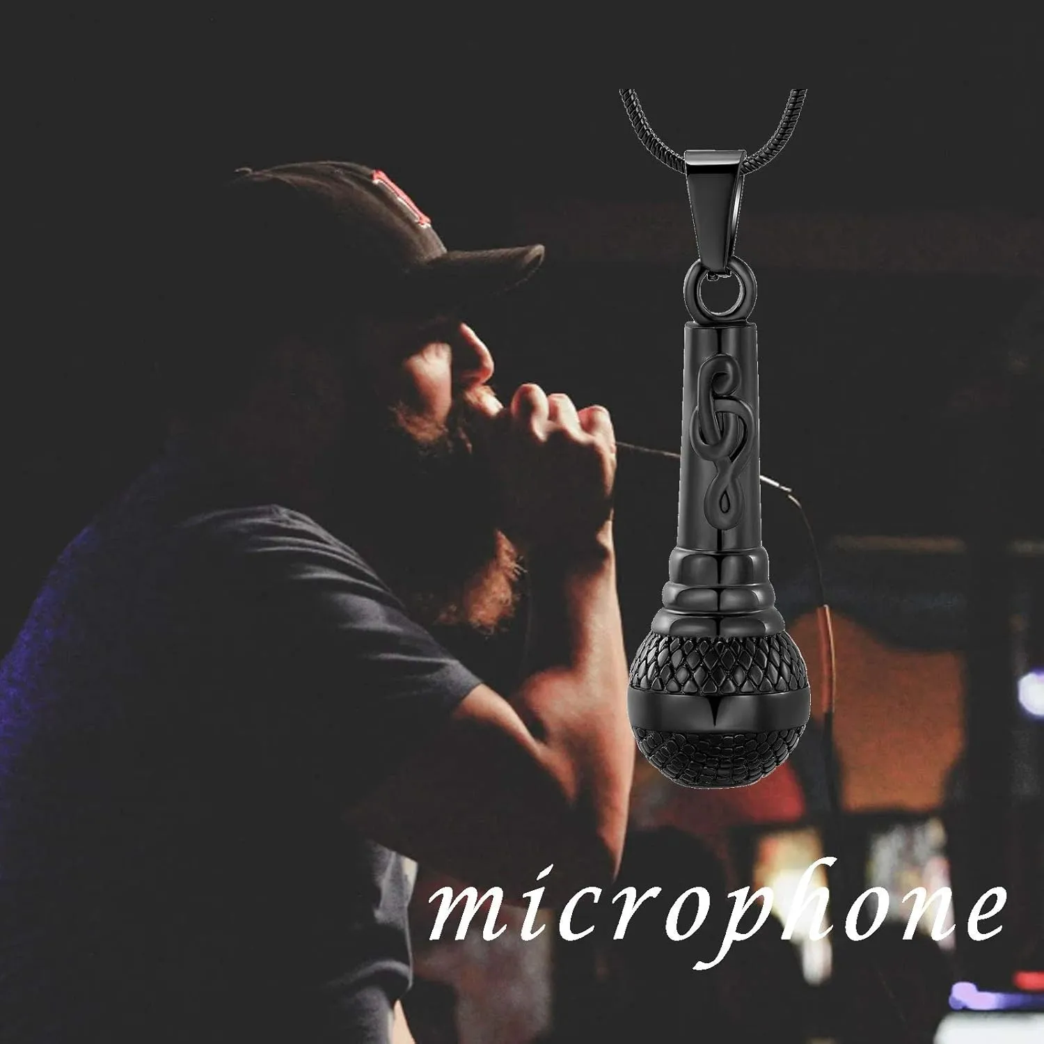 Microphone Urn Necklaces for Ashes Music Cremation Jewelry for Women Men Stainless Steel Memorial Necklace Ash Holder for Human Pets Keepsake Jewelry for Music Lover Ashes with Fill Tool