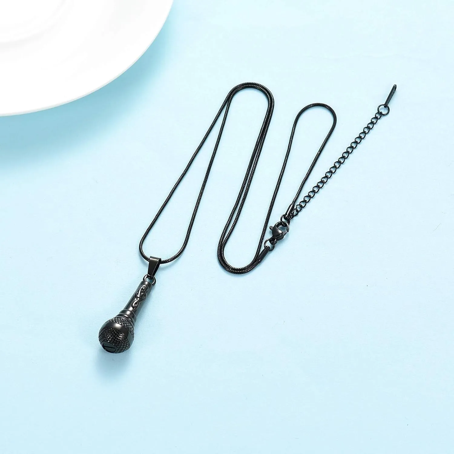 Microphone Urn Necklaces for Ashes Music Cremation Jewelry for Women Men Stainless Steel Memorial Necklace Ash Holder for Human Pets Keepsake Jewelry for Music Lover Ashes with Fill Tool