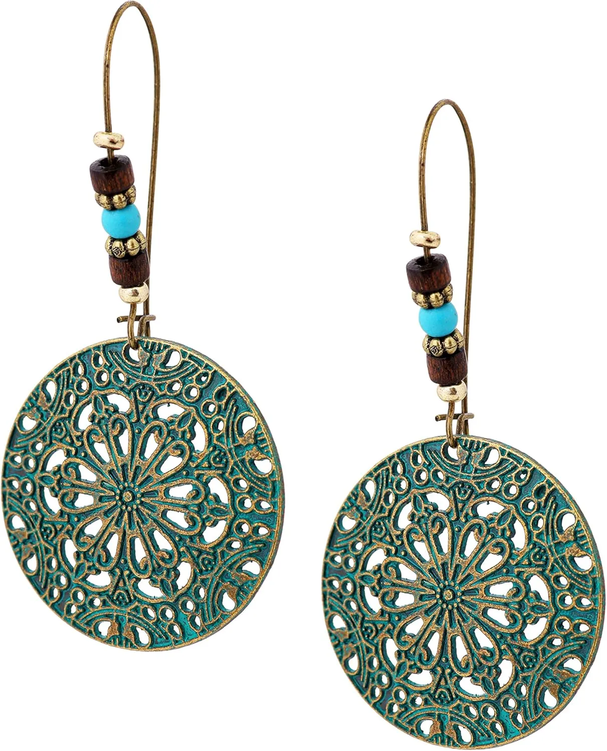 MINACHI Boho Created Turquoise Bead Ethnic Round Pendant Earrings, Vintage Hippie Bohemian Jewelry Gift for Women