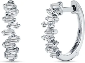 Minimalist Baguette Zig Zag Cluster Hinged Huggie Hoop Earring Cubic Zirconia Solid 925 Sterling Silver