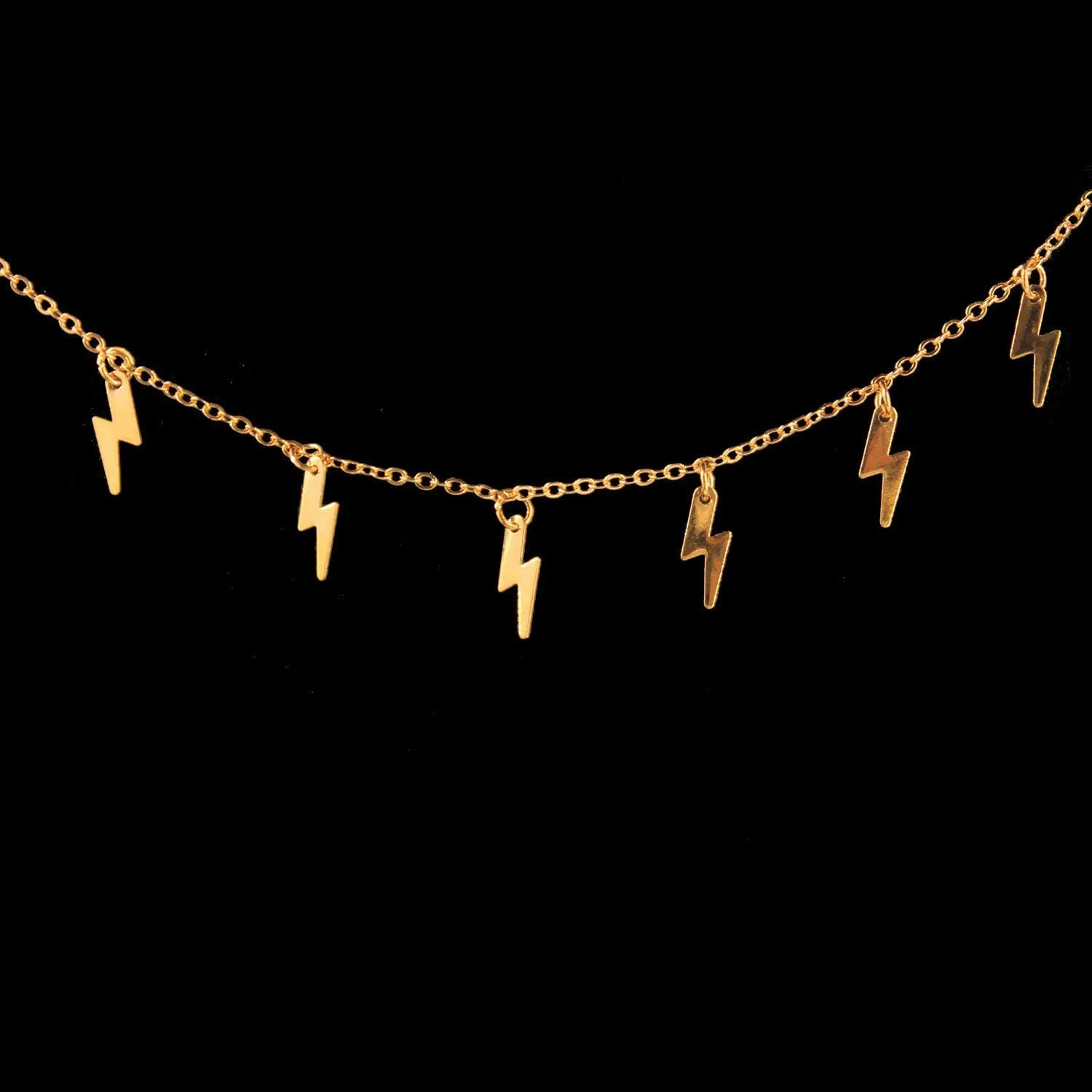 Minimalist Lightning Star Tassel Bolt Layered Pendant Chain Choker Necklace Handmade Adjustable Punk Cool Simple Delicate Clavicle Jewelry for Women Teens