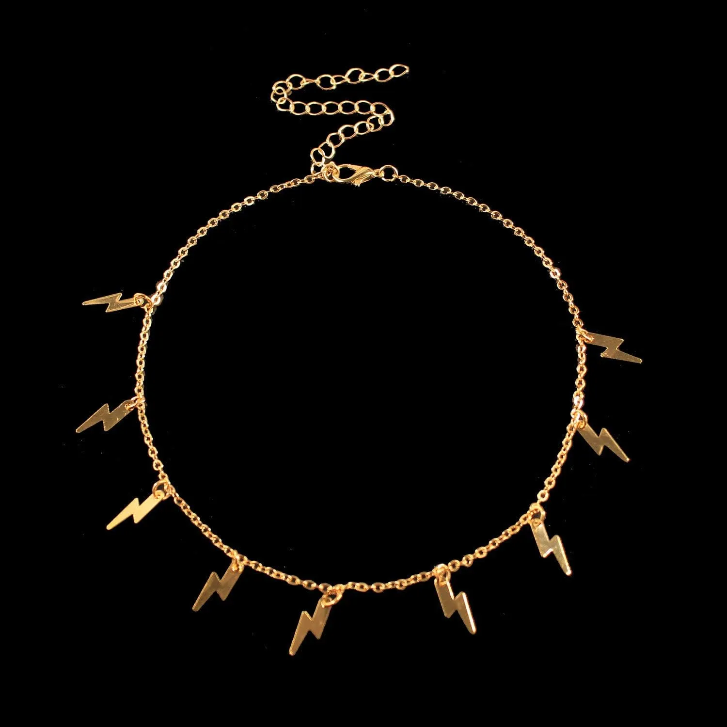 Minimalist Lightning Star Tassel Bolt Layered Pendant Chain Choker Necklace Handmade Adjustable Punk Cool Simple Delicate Clavicle Jewelry for Women Teens
