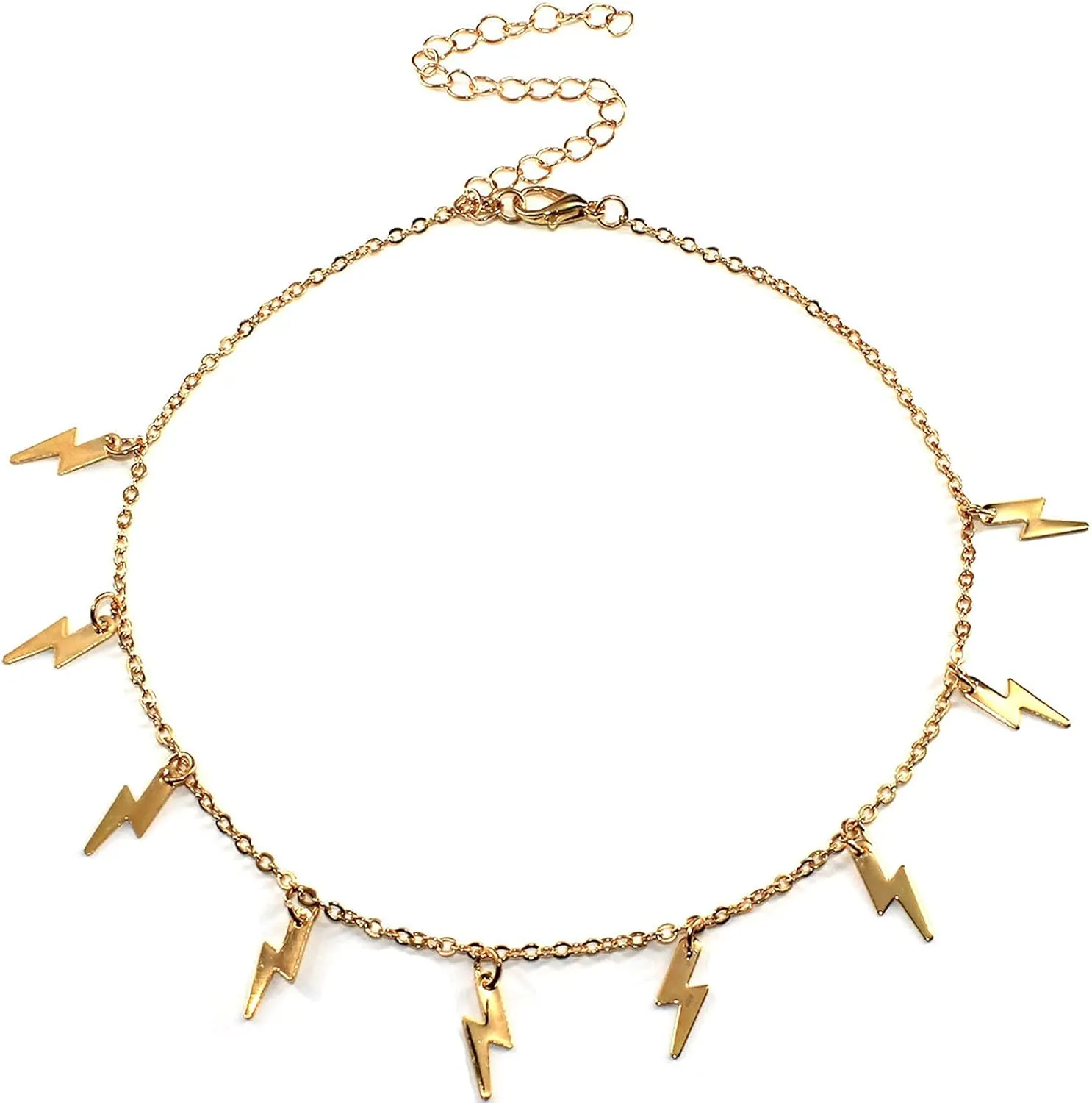 Minimalist Lightning Star Tassel Bolt Layered Pendant Chain Choker Necklace Handmade Adjustable Punk Cool Simple Delicate Clavicle Jewelry for Women Teens