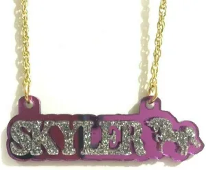 MIRROR MANIA Personalized Name Plate Custom Name Necklace Nameplate Laser Cut Design Choice, Diamond Look, Silver, Made To Order Any Name - Dazzling and Stunning!