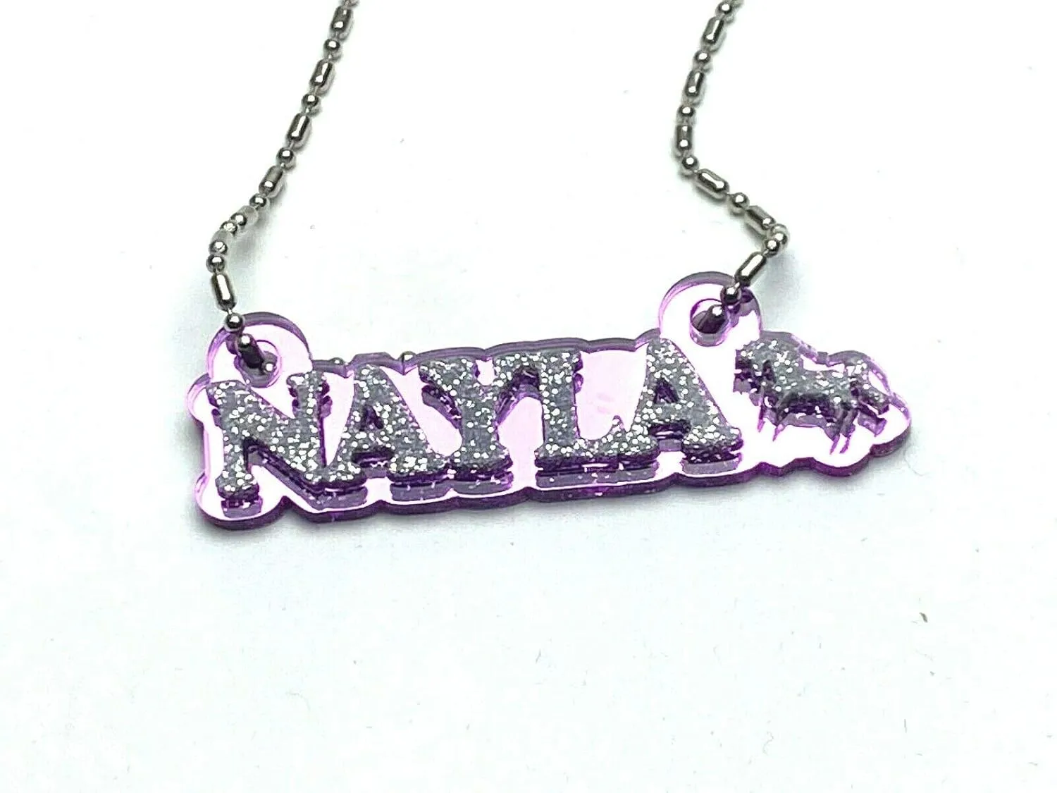 MIRROR MANIA Personalized Name Plate Custom Name Necklace Nameplate Name Laser Cut, Diamond Look, Made To Order Any Name - Dazzling and Stunning!