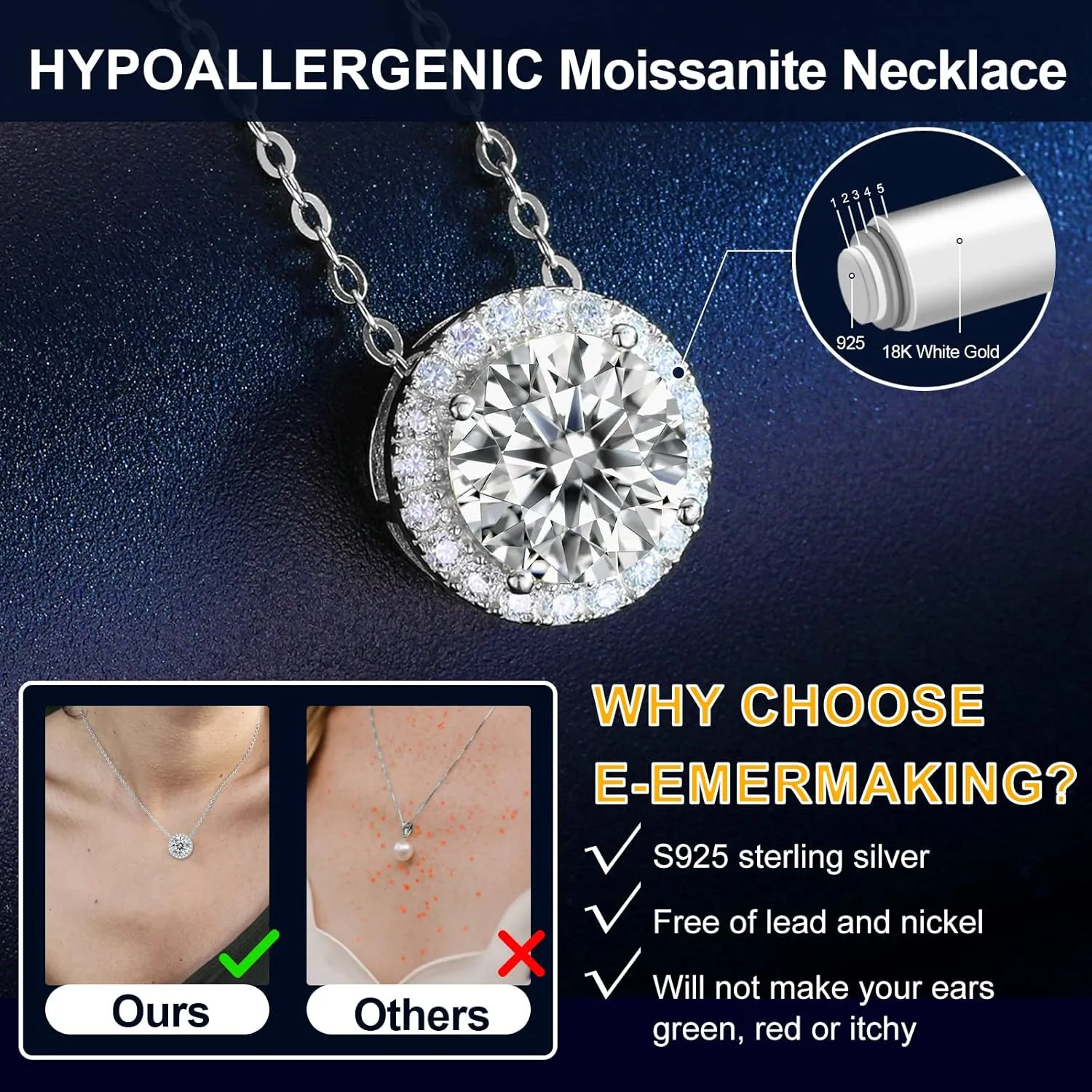Moissanite Necklace Halo Pendant for Women 0.5CT-4.0CT 18K White/Yellow Gold Plated Sterling Silver Dainty Anniversary Day Present for Her Wife Mother 18 2 inches Lab Created Dimaond Jewelry with GRA Certificate of Authenticity