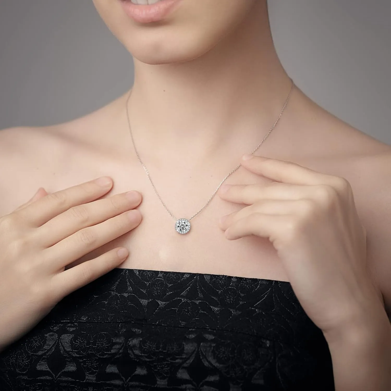 Moissanite Necklace Halo Pendant for Women 0.5CT-4.0CT 18K White/Yellow Gold Plated Sterling Silver Dainty Anniversary Day Present for Her Wife Mother 18 2 inches Lab Created Dimaond Jewelry with GRA Certificate of Authenticity