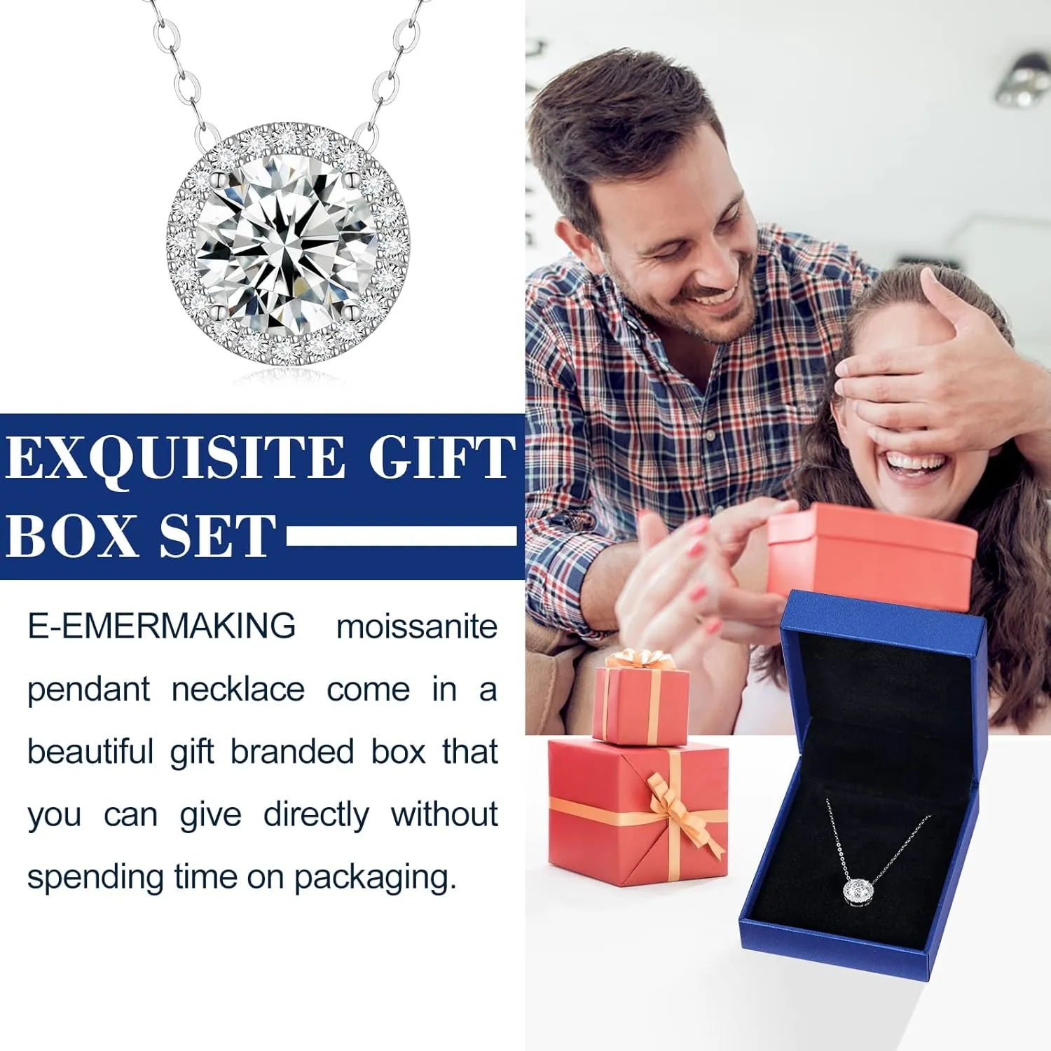 Moissanite Necklace Halo Pendant for Women 0.5CT-4.0CT 18K White/Yellow Gold Plated Sterling Silver Dainty Anniversary Day Present for Her Wife Mother 18 2 inches Lab Created Dimaond Jewelry with GRA Certificate of Authenticity