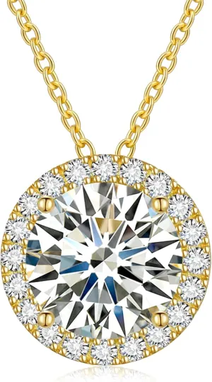 Moissanite Necklace Halo Pendant for Women 0.5CT-4.0CT 18K White/Yellow Gold Plated Sterling Silver Dainty Anniversary Day Present for Her Wife Mother 18 2 inches Lab Created Dimaond Jewelry with GRA Certificate of Authenticity