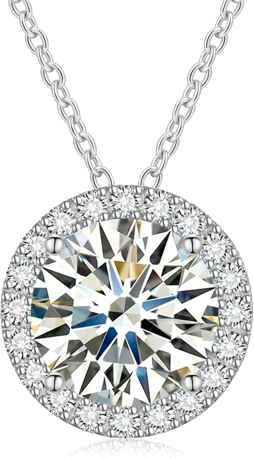 Moissanite Necklace Halo Pendant for Women 0.5CT-4.0CT 18K White/Yellow Gold Plated Sterling Silver Dainty Anniversary Day Present for Her Wife Mother 18 2 inches Lab Created Dimaond Jewelry with GRA Certificate of Authenticity