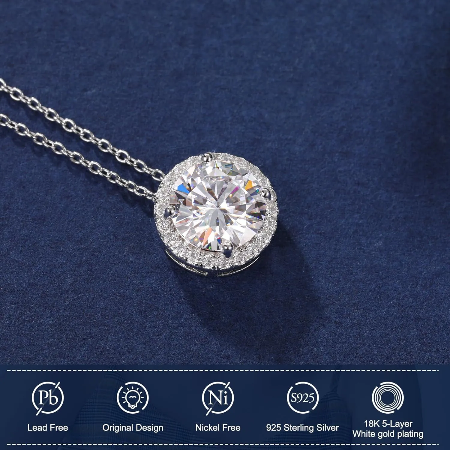 Moissanite Necklace Halo Pendant for Women 0.5CT-4.0CT 18K White/Yellow Gold Plated Sterling Silver Dainty Anniversary Day Present for Her Wife Mother 18 2 inches Lab Created Dimaond Jewelry with GRA Certificate of Authenticity