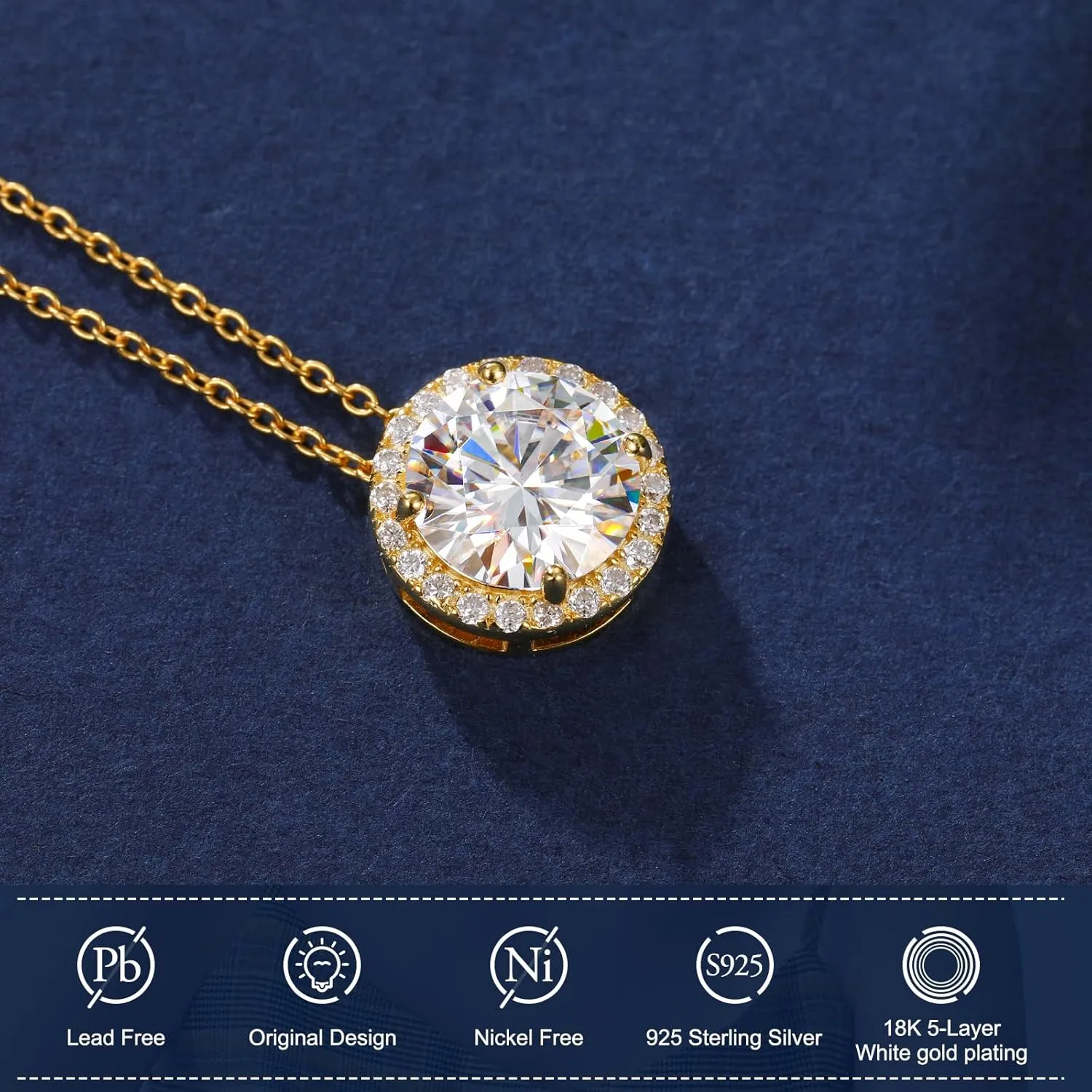 Moissanite Necklace Halo Pendant for Women 0.5CT-4.0CT 18K White/Yellow Gold Plated Sterling Silver Dainty Anniversary Day Present for Her Wife Mother 18 2 inches Lab Created Dimaond Jewelry with GRA Certificate of Authenticity