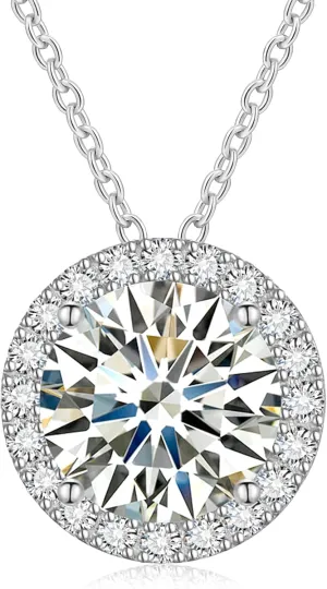 Moissanite Necklace Halo Pendant for Women 0.5CT-4.0CT 18K White/Yellow Gold Plated Sterling Silver Dainty Anniversary Day Present for Her Wife Mother 18 2 inches Lab Created Dimaond Jewelry with GRA Certificate of Authenticity
