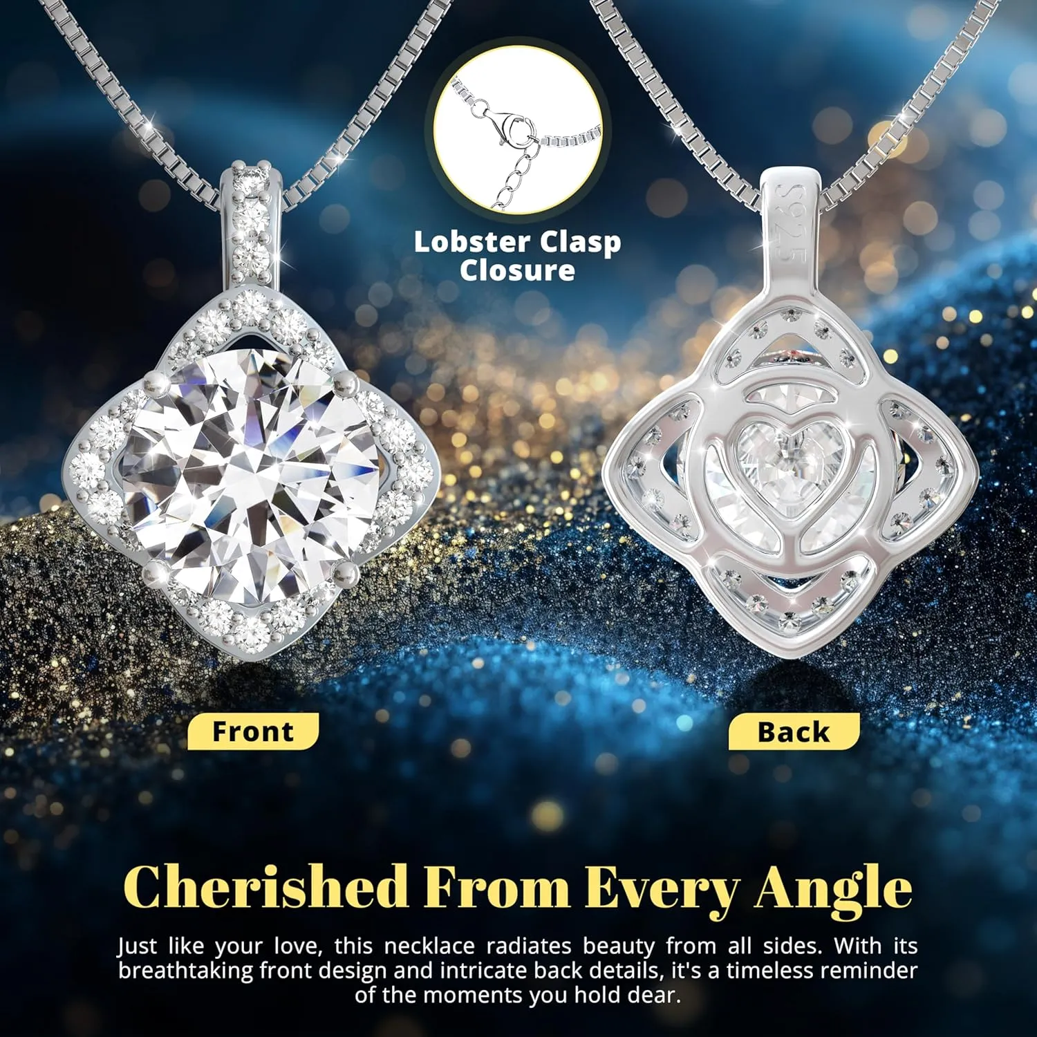 Moissanite Necklaces for Women, 925 Sterling Silver Platinum plated Necklace for Girlfriend, Ideal Birthday Jewelry Gifts for Wife