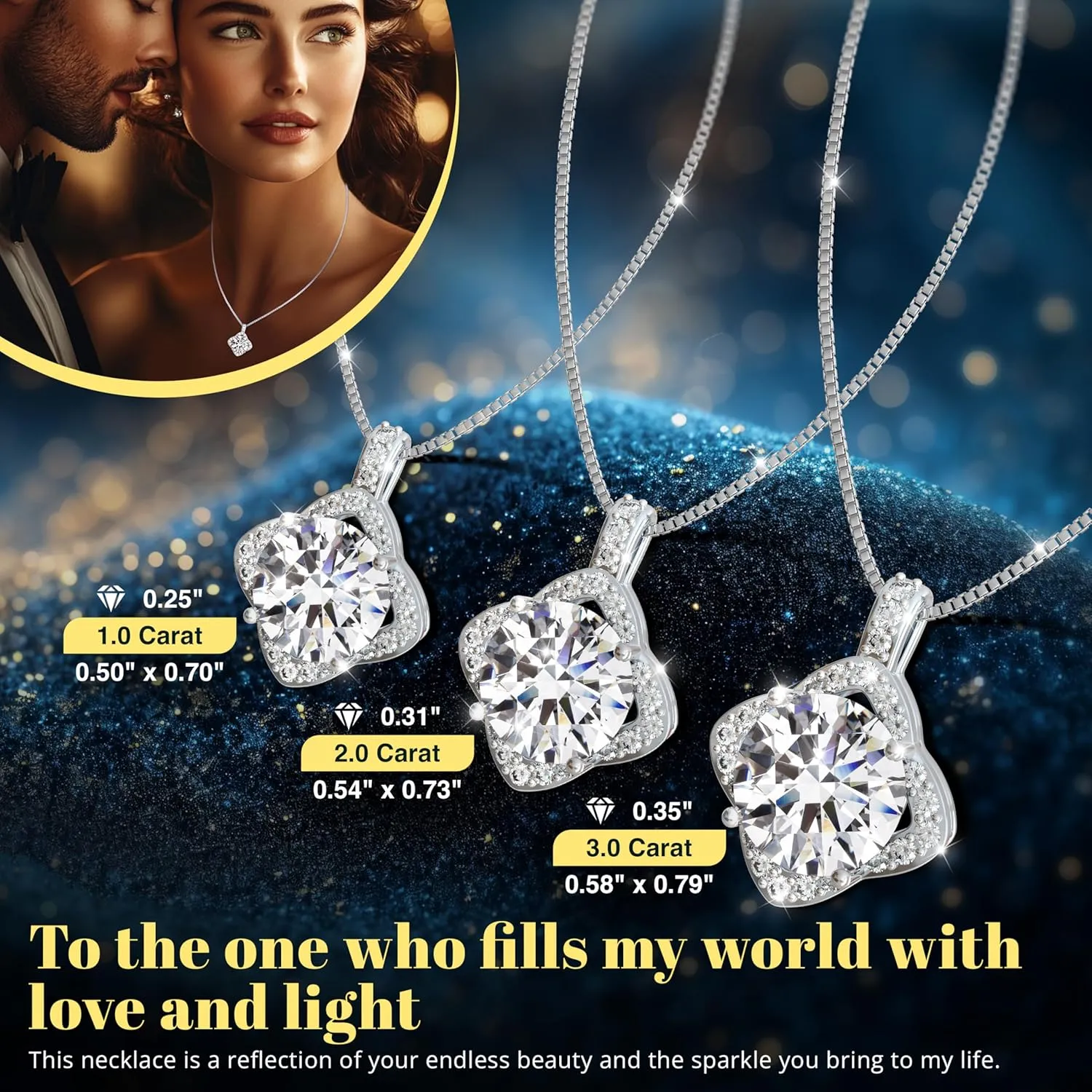 Moissanite Necklaces for Women, 925 Sterling Silver Platinum plated Necklace for Girlfriend, Ideal Birthday Jewelry Gifts for Wife