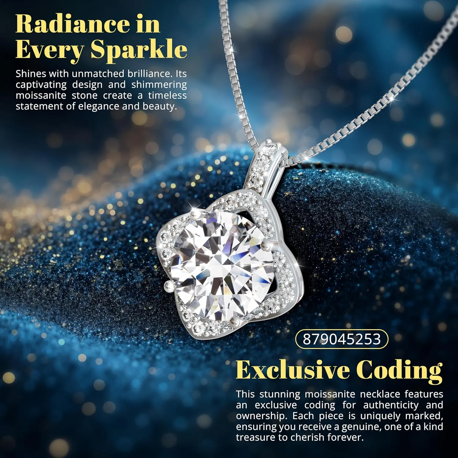 Moissanite Necklaces for Women, 925 Sterling Silver Platinum plated Necklace for Girlfriend, Ideal Birthday Jewelry Gifts for Wife