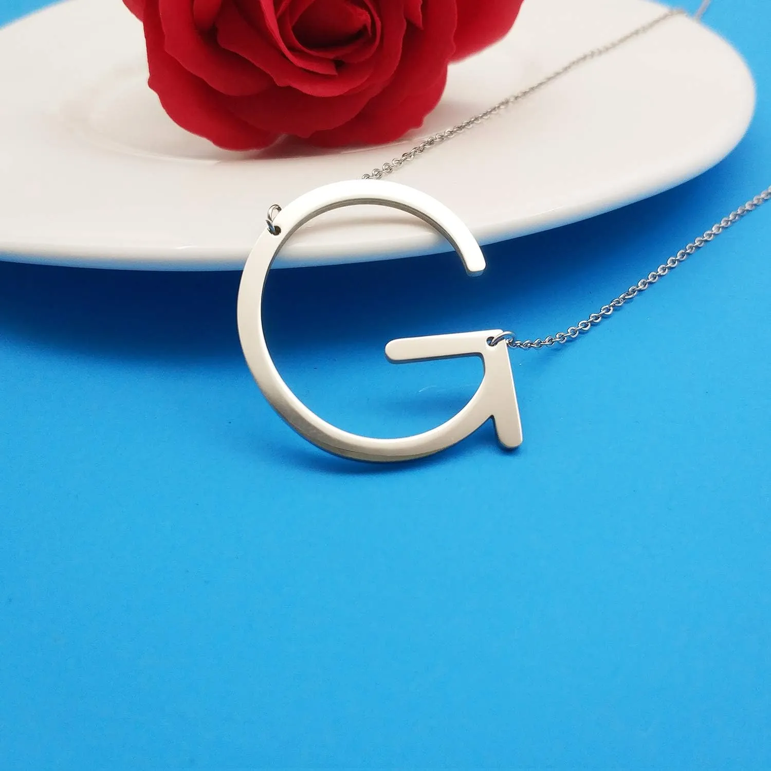 MOMOL Sideways Initial Necklace 18K Gold Plated Stainless Steel Large Big Letters Pendant Necklace Script Name Monogram Necklaces for Women