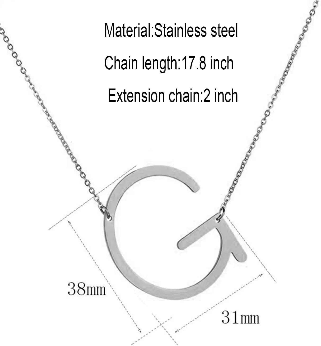 MOMOL Sideways Initial Necklace 18K Gold Plated Stainless Steel Large Big Letters Pendant Necklace Script Name Monogram Necklaces for Women