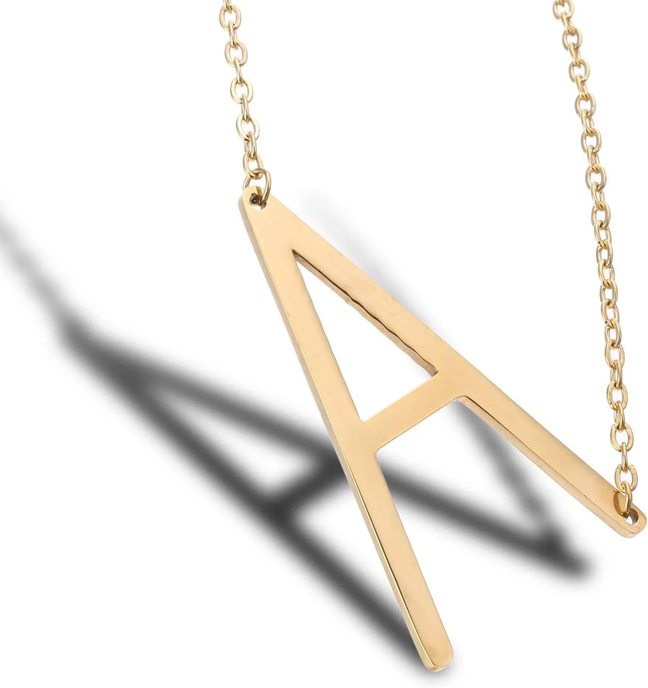 MOMOL Sideways Initial Necklace 18K Gold Plated Stainless Steel Large Big Letters Pendant Necklace Script Name Monogram Necklaces for Women