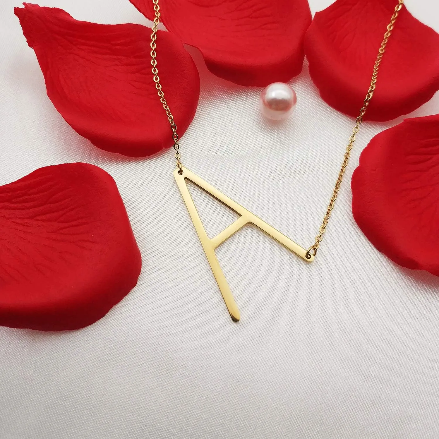 MOMOL Sideways Initial Necklace 18K Gold Plated Stainless Steel Large Big Letters Pendant Necklace Script Name Monogram Necklaces for Women