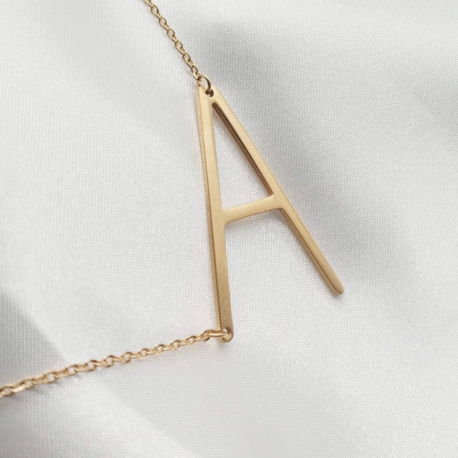 MOMOL Sideways Initial Necklace 18K Gold Plated Stainless Steel Large Big Letters Pendant Necklace Script Name Monogram Necklaces for Women