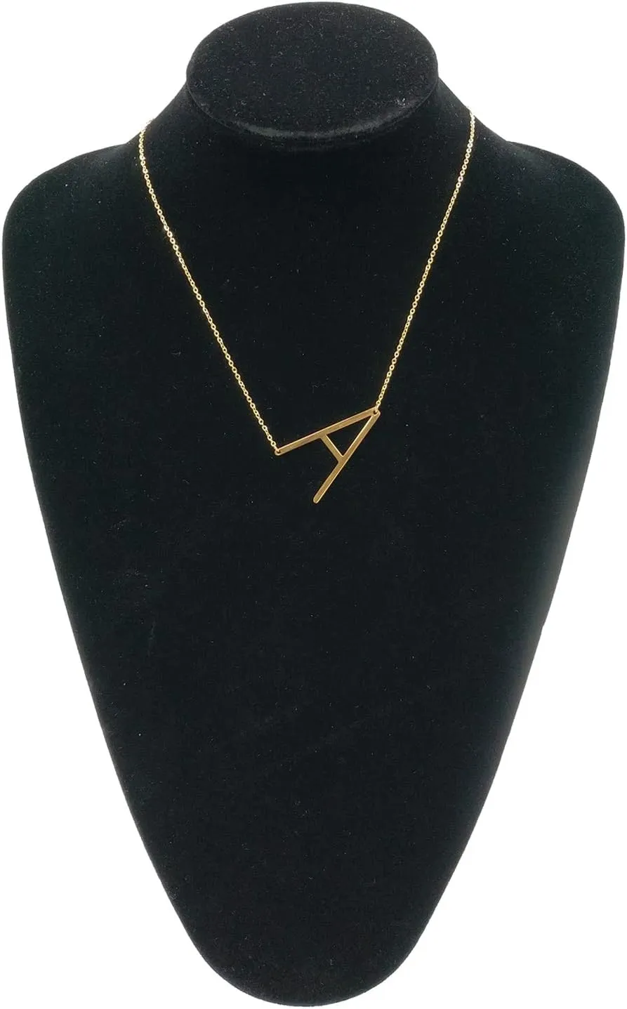 MOMOL Sideways Initial Necklace 18K Gold Plated Stainless Steel Large Big Letters Pendant Necklace Script Name Monogram Necklaces for Women