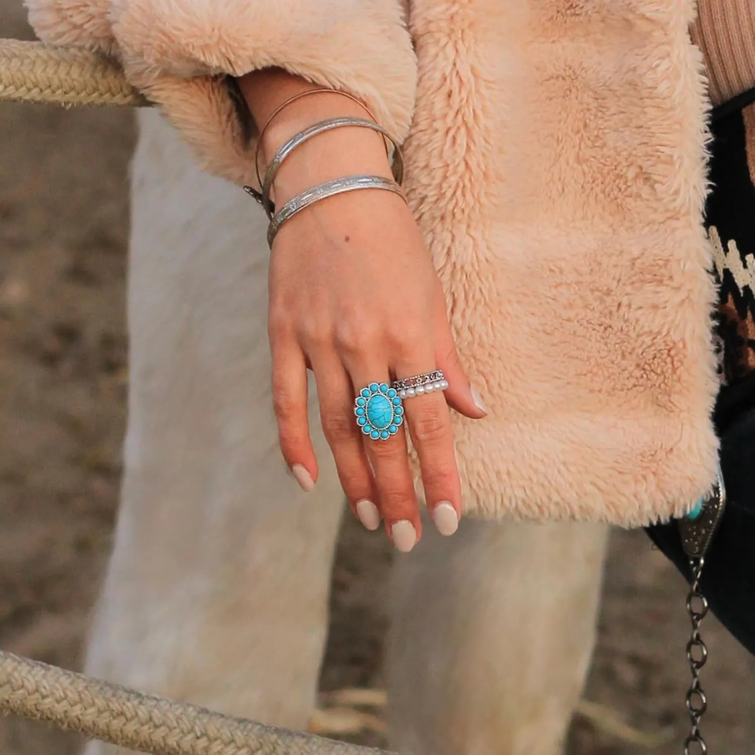 Montana West Rustic Couture's Bohemian Turquoise Cuff Ring for Women Cowgirl