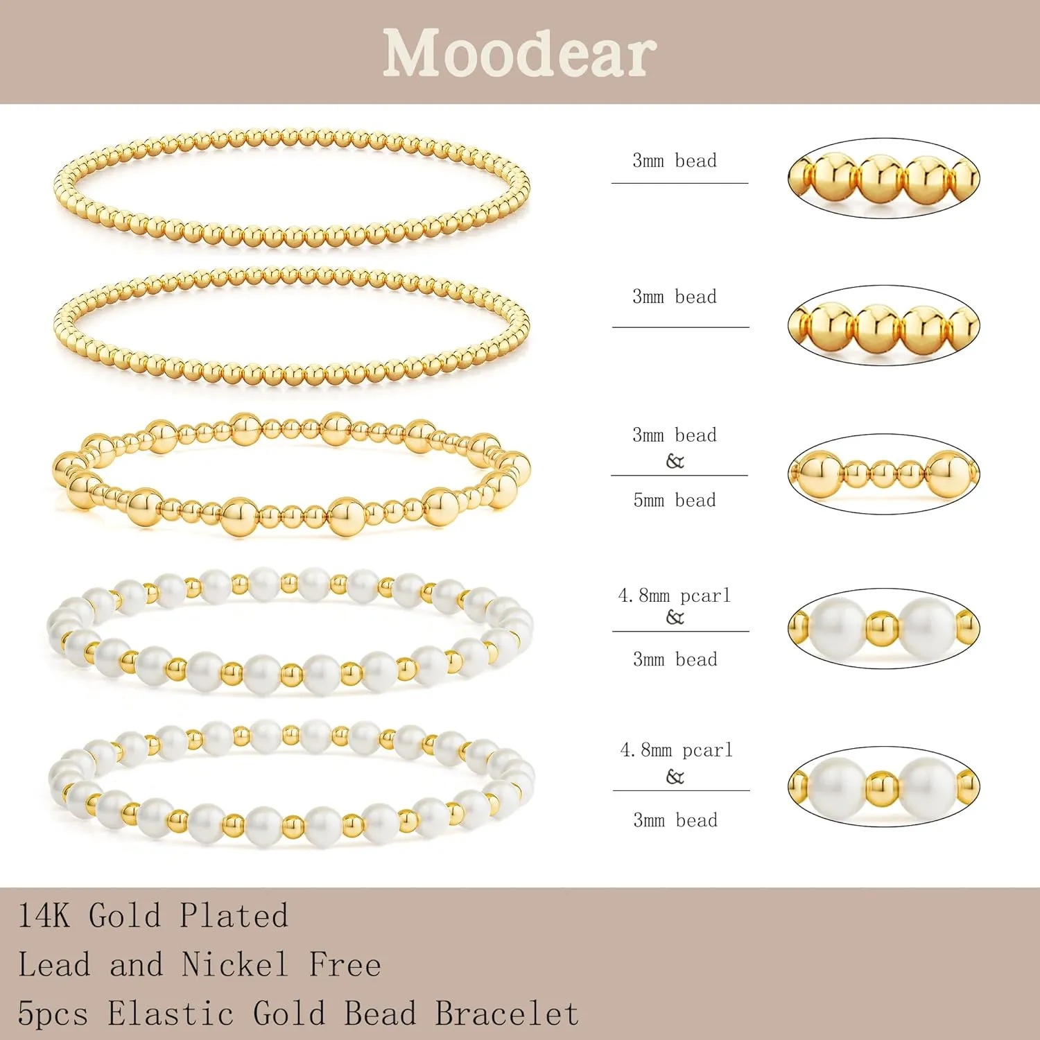 Moodear Sterling Silver Dainty Ring Bracelet Hand Chain for Women - 14K Gold Plated/Sterling Silver Layered Adjustable Satellite Bead Paperclip Dot CZ Link Hand Chain Bracelets Non Tarnish Trendy Jewelry Gift