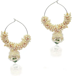 Moonstruck Gold Pearl Indian Hoops Fashion Earrings With Jhumka For Women