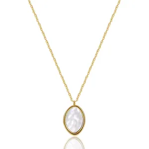 Mother of Pearl Necklace for Women Gold Dainty Oval Mother of Pearl Pendant Necklace for Women Girls, 18K Gold Plated, Adjustable, Handmade Necklaces