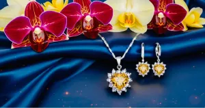 Mother's Day Gift- Elegant Sterling Silver Classic Heart Design Jewelry Set- Simulated Gemstones Pendant Necklace & Earrings with Crystal Halo- Love That Shines- Stunning Gift for Women Mom Wife Her