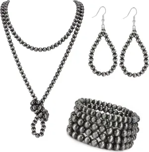 MOZAKA Western Jewelry Set for Women Including Vintage Navajo Pearl Necklace Western Style Navajo Pearl Earring and Bracelets