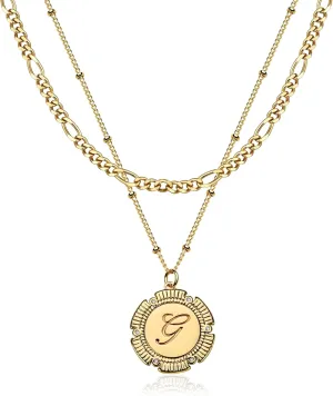 MTMY Women Layered Initial Necklaces,14K Gold Plated Adjustable Figaro Chain Dainty Necklace Personalized Engraved Letter Pendant Choker Necklace Jewelry for Women