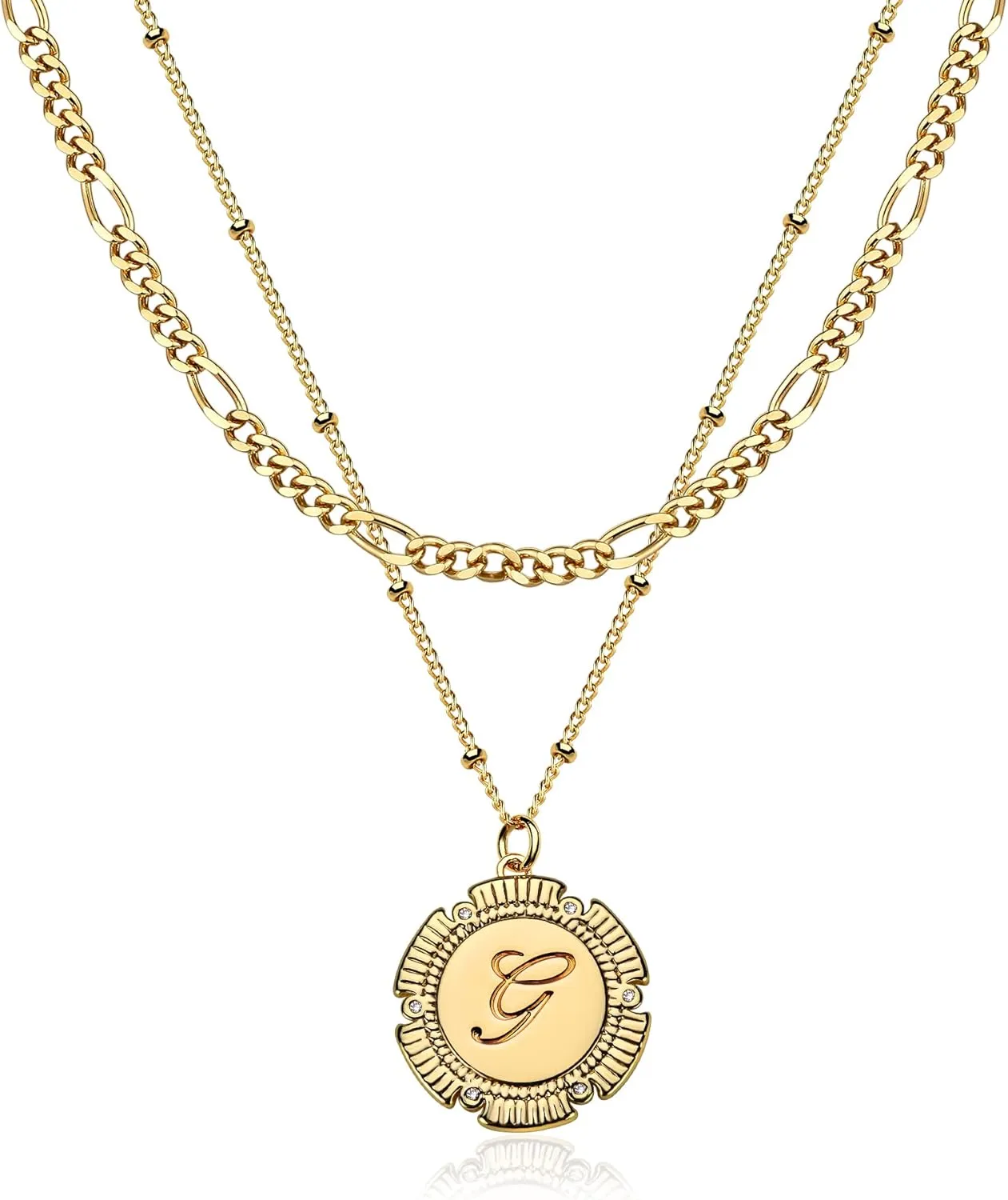 MTMY Women Layered Initial Necklaces,14K Gold Plated Adjustable Figaro Chain Dainty Necklace Personalized Engraved Letter Pendant Choker Necklace Jewelry for Women