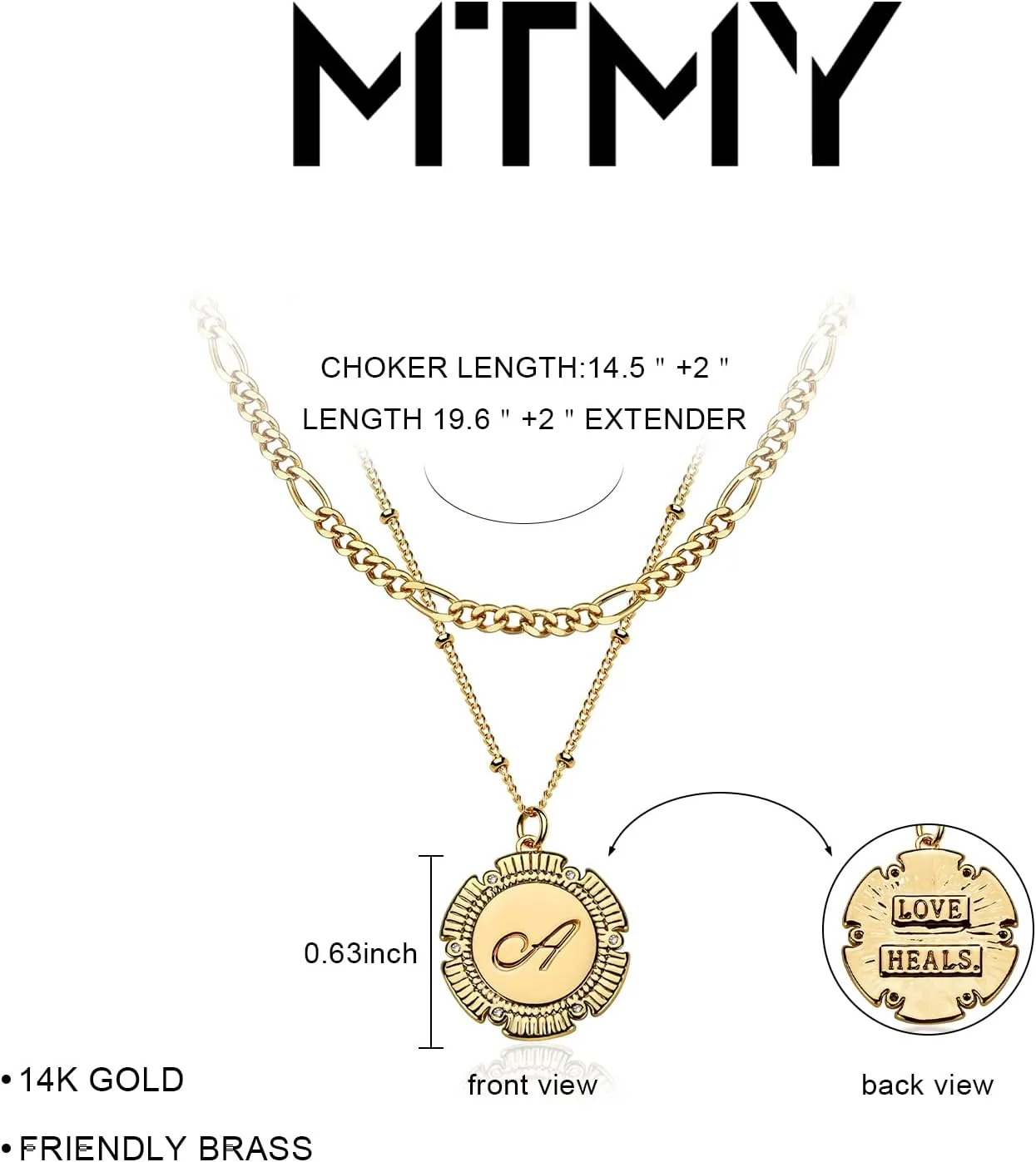MTMY Women Layered Initial Necklaces,14K Gold Plated Adjustable Figaro Chain Dainty Necklace Personalized Engraved Letter Pendant Choker Necklace Jewelry for Women