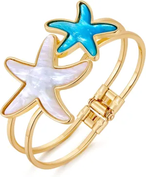 MUYAN Blue Ocean Style Bangle Bracelet for Women Gold Plated Statement Bracelet Boho Holiday Jewelry