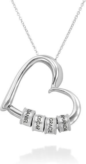 MYKA Personalized Charming Heart Necklace with Engraved Beads - Diamond Options - Custom Jewelry for Her, Women - Dainty Gift for Mother's Day, Christmas