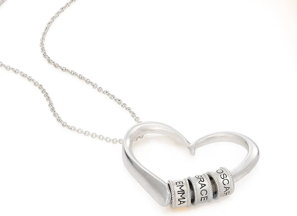 MYKA Personalized Charming Heart Necklace with Engraved Beads - Diamond Options - Custom Jewelry for Her, Women - Dainty Gift for Mother's Day, Christmas