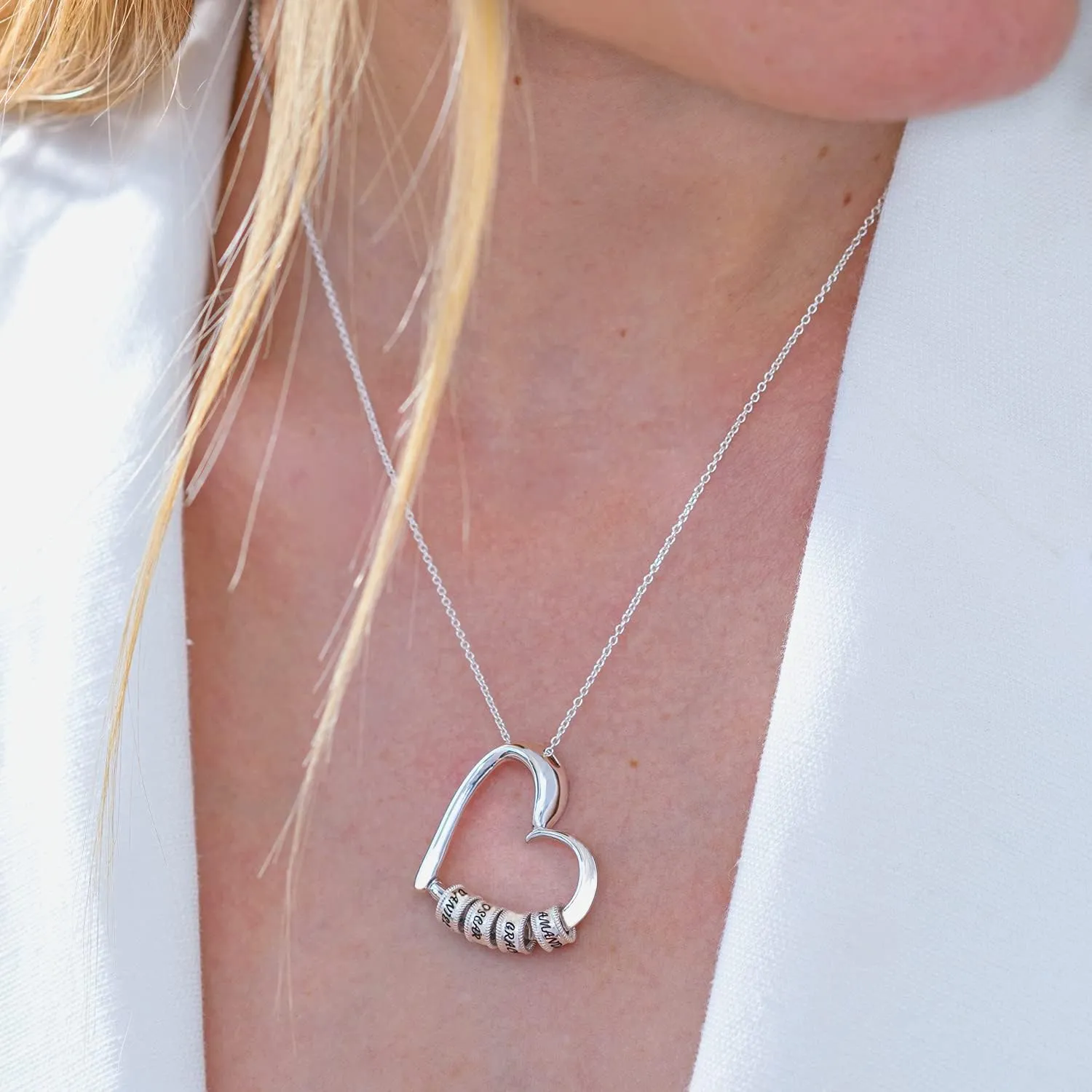 MYKA Personalized Charming Heart Necklace with Engraved Beads - Diamond Options - Custom Jewelry for Her, Women - Dainty Gift for Mother's Day, Christmas