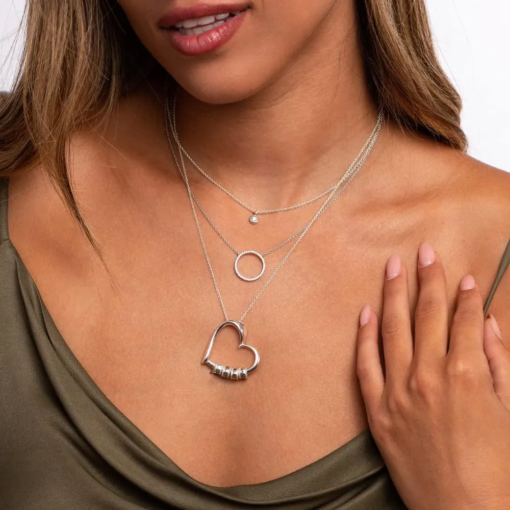 MYKA Personalized Charming Heart Necklace with Engraved Beads - Diamond Options - Custom Jewelry for Her, Women - Dainty Gift for Mother's Day, Christmas