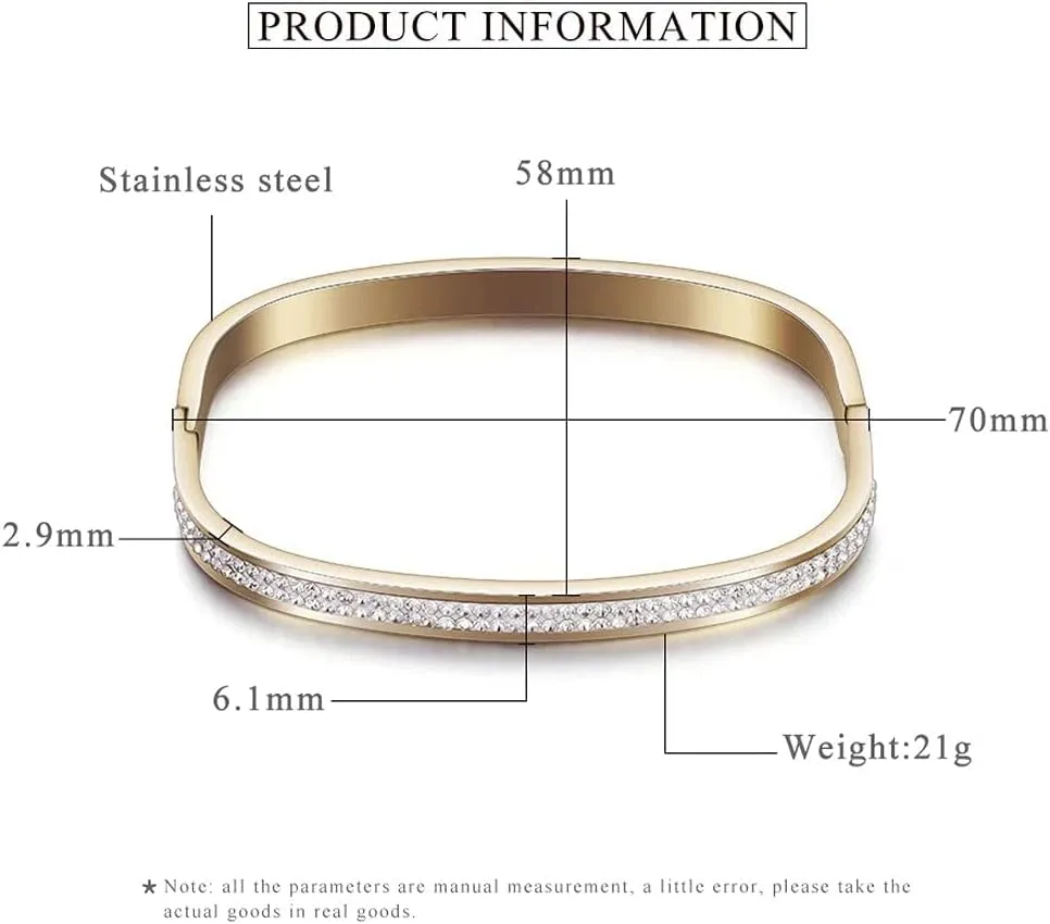 MYNENEY Gold/Silver Womens Link Bracelets Stainless Steel Pave Cubic Zironia Simulate Diamond Stackable Oval Hinged Bangle Bracelet 6-9Inch