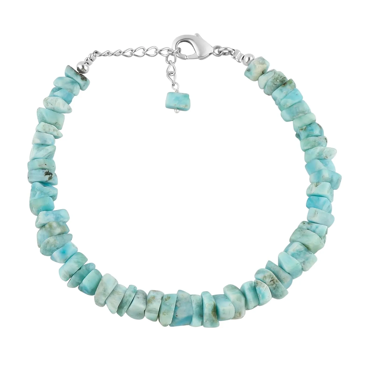Natural Raw Larimar Gemstones Bracelets, Dolphin Rough Stones, Handmade, Larimar Jewelry, Chakra Healing Crystals, Protection, Birthstone, Silver Plated, 8inch, Christmas Gift