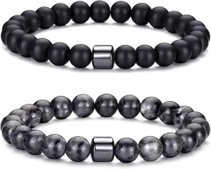 Natural Stone Beaded Stretch Bracelets for Men, Natural Wood Bead Adjustable Bracelet, Handmade Exquisite Gifts